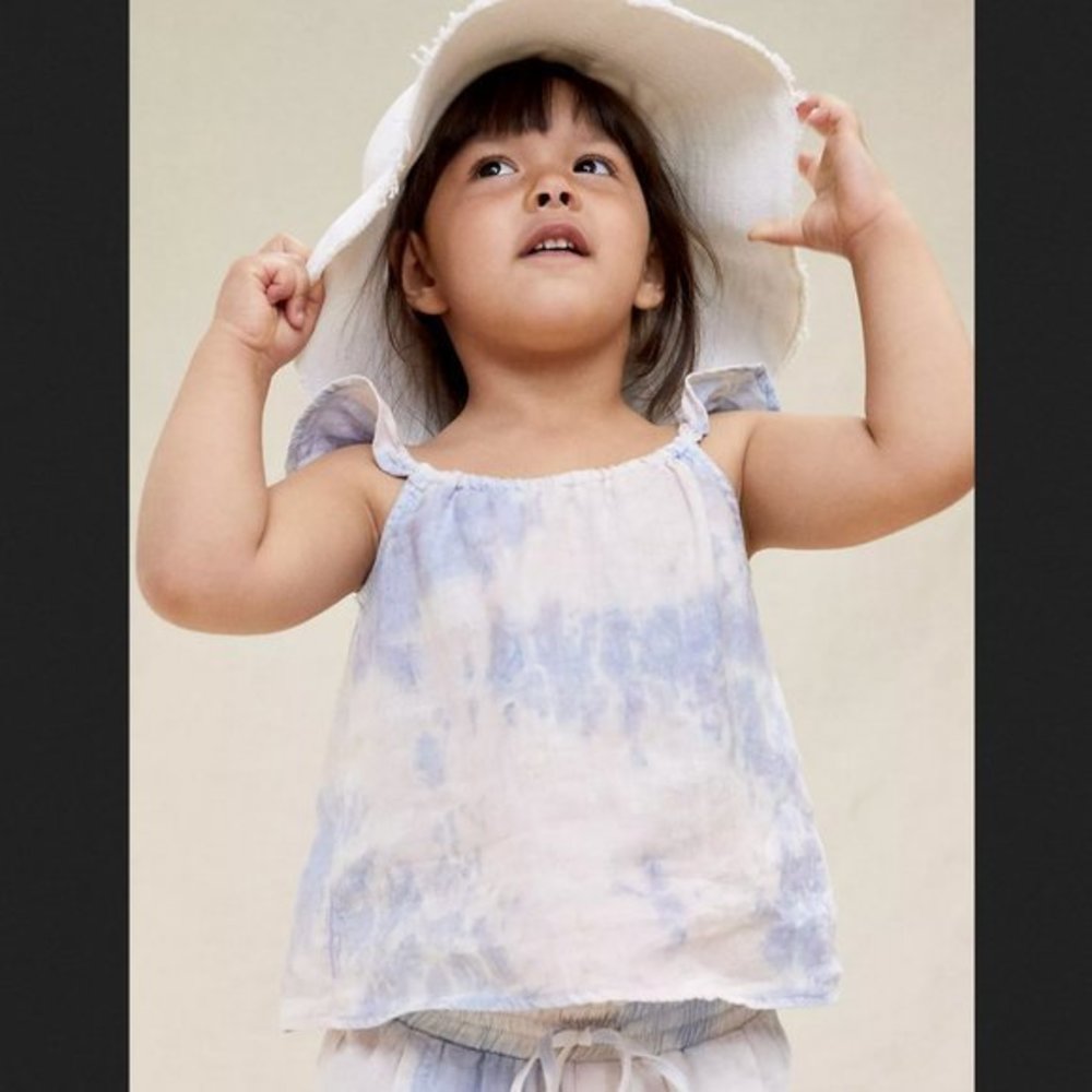 Cloth & Stone Ruffle Tank Top Girls 7/8 Blue Tie Dye New Linen Anthropologie NWT
